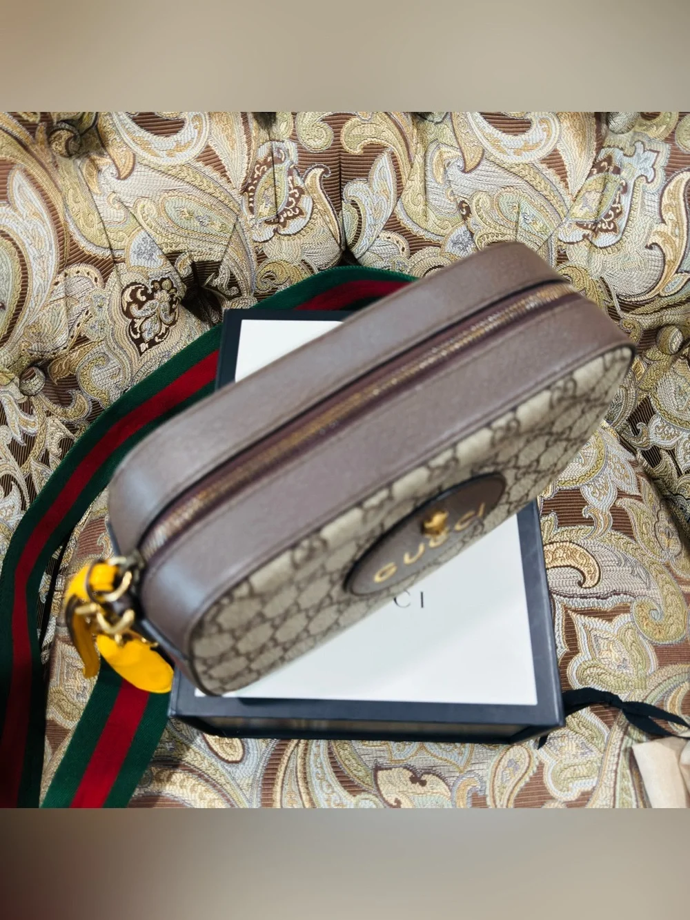 GUCCI GG Supreme Monogram Web Neo Vintage Camera Bag Beige New Acero Crop